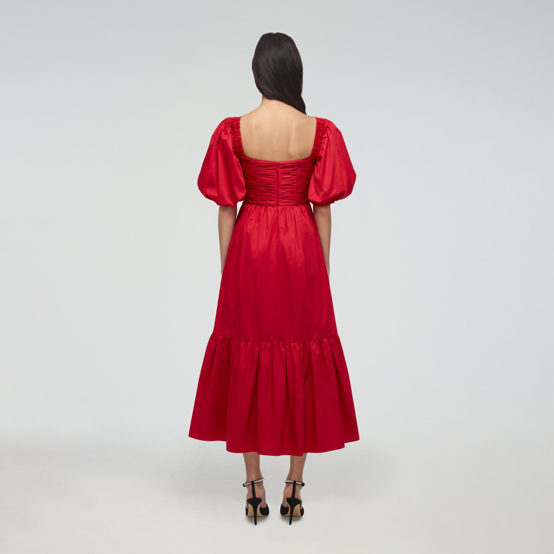 Red Cotton Midi Dress | self-portrait